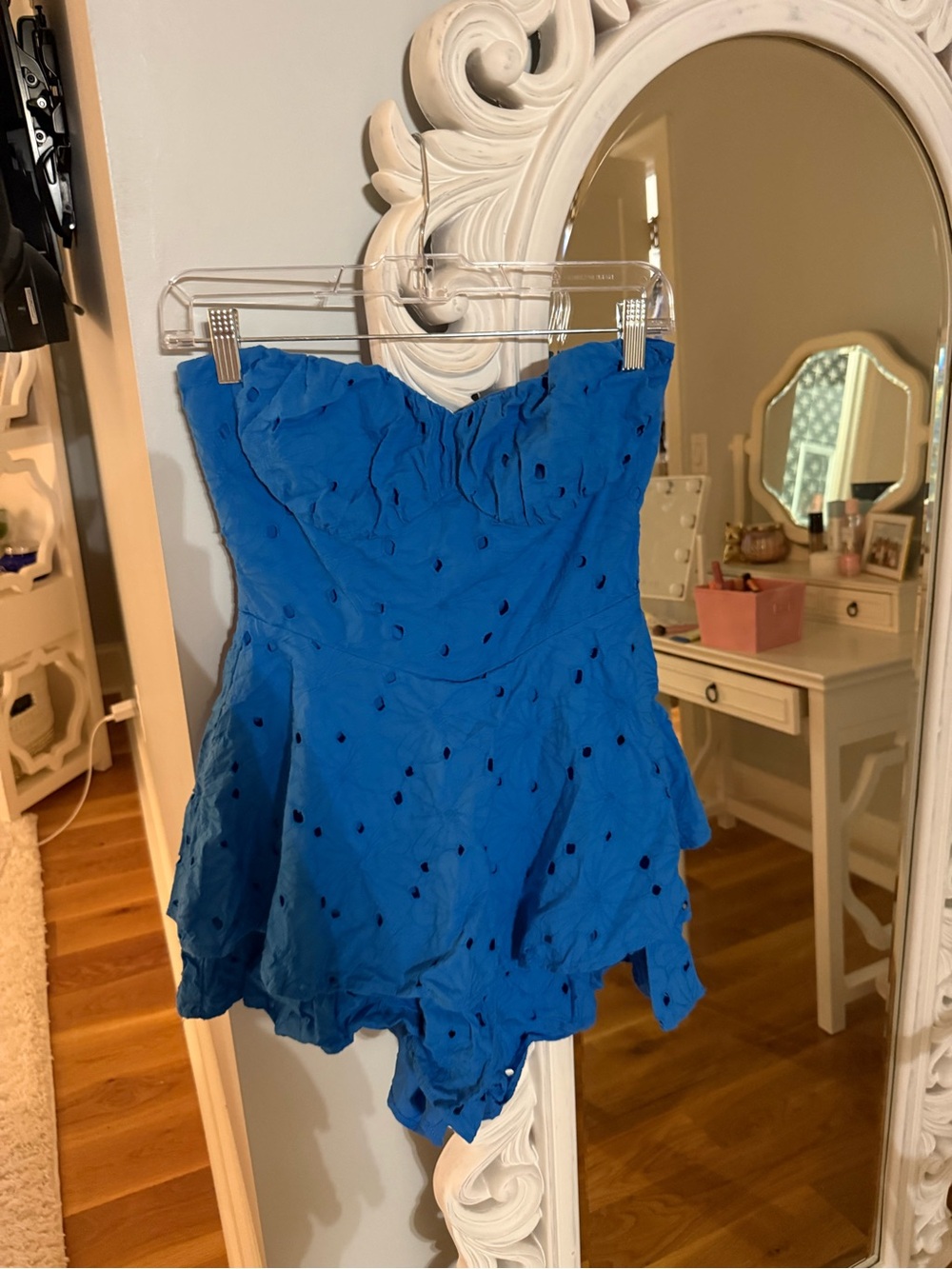 Strapless Royal Blue Eyelet Romper
